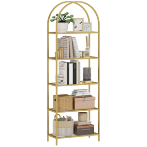 Estantería de Vidrio Templado de 5 Niveles, Estantería Almacenaje, Estructura Arqueada, Librería Estrecha para Espacios Pequeños, Baño, Sala de Estar y Cocina, 60x30x175 cm, Dorado