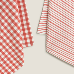 Set 2 trapos cuadros rayas Vichout color rojo Algodón