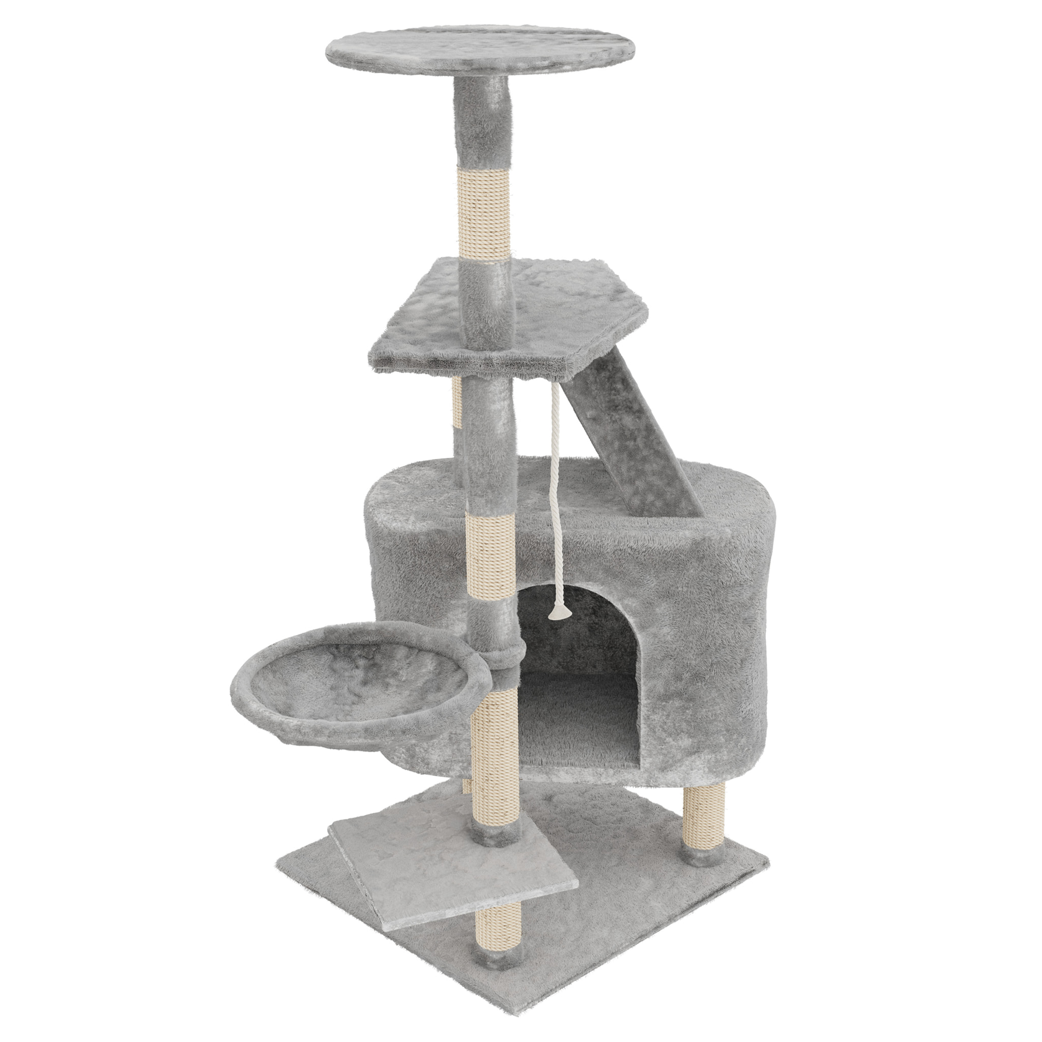 Albero per Gatto con Graffiatoio Cuccia Giocattolo Gatti Parco Giochi Tiragraffi in Sisal Naturale 120 x 55 x 40 Cm (Colore Grigio Figaro 30058)