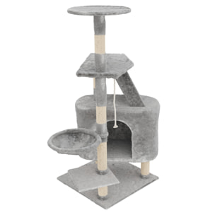 Albero per Gatto con Graffiatoio Cuccia Giocattolo Gatti Parco Giochi Tiragraffi in Sisal Naturale 120 x 55 x 40 Cm (Colore Grigio Figaro 30058)