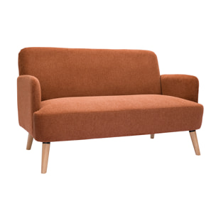 Canapé scandinave 2 places en tissu effet velours texturé terre brûlée et bois clair ISKO