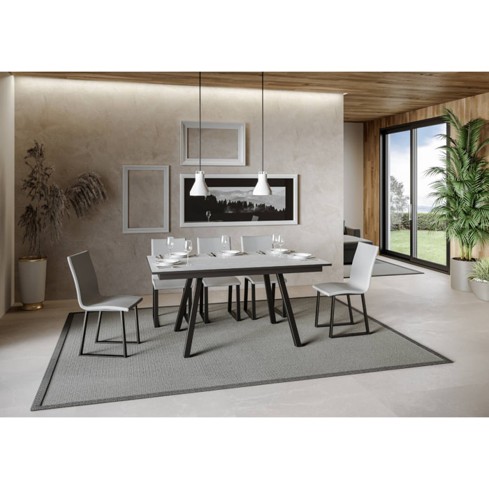 Table Mirhi Dessus Frêne Blanc 90x160 + 60 cadre Anthracite