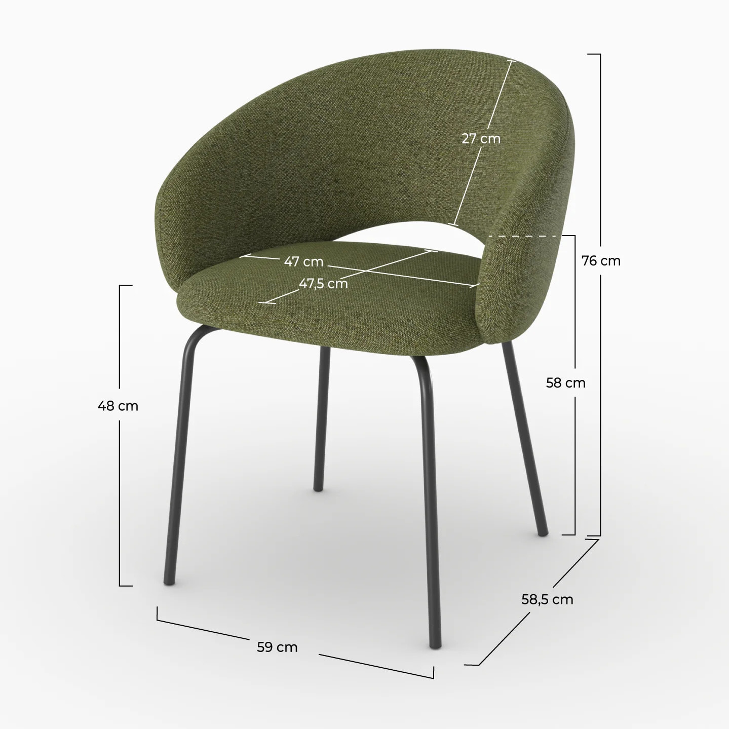 Chaise en tissu vert chiné et pieds noirs - Milly