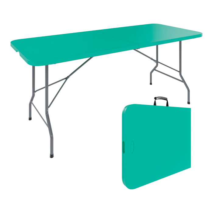 Tavolo Tavolino Pieghevole In Dura Resina Set Birreria Facile Trasporto Con Maniglie Per Giardino Campeggio Terrazzo Fiere 180x74x74 cm Verde Tiffany