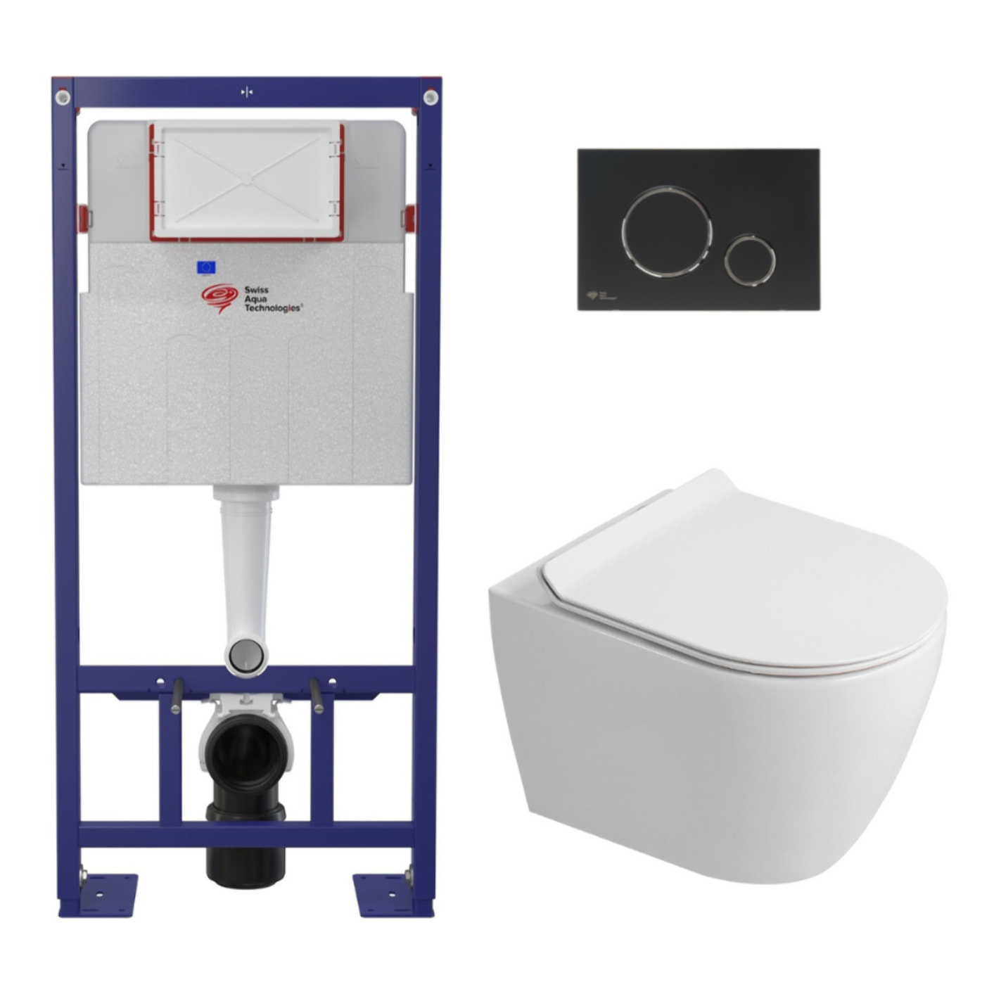 Pack WC bâti-support + WC sans bride Ceramia PixL avec abattant SoftClose + plaque noir (STCEPXWT02-FR)