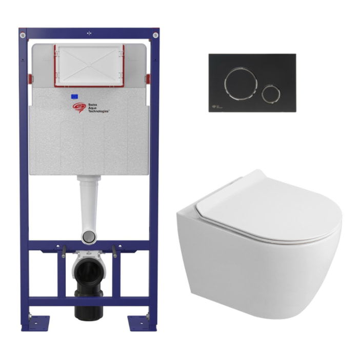 Pack WC bâti-support + WC sans bride Ceramia PixL avec abattant SoftClose + plaque noir (STCEPXWT02-FR)