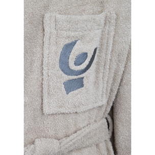 Accappatoio Beige in Spugna con Logo Ricamato e Tasche
