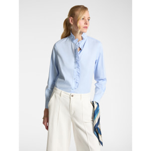 Elena Mirò - Camisa Oxford con volantes en la parte delantera. - Light - blue