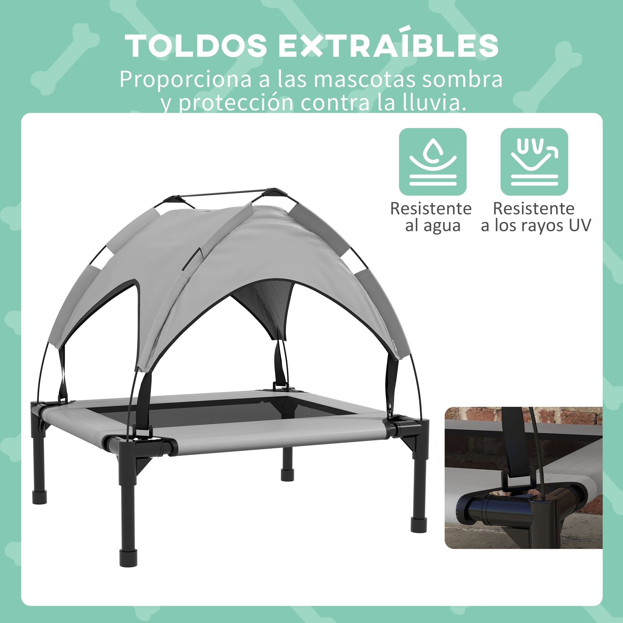 Cama para Perros Elevada con Toldo Cama para Perros Grandes con Marco de Acero y Bolsa de Transporte para Interior y Exterior 76x61x69,5 cm Gris