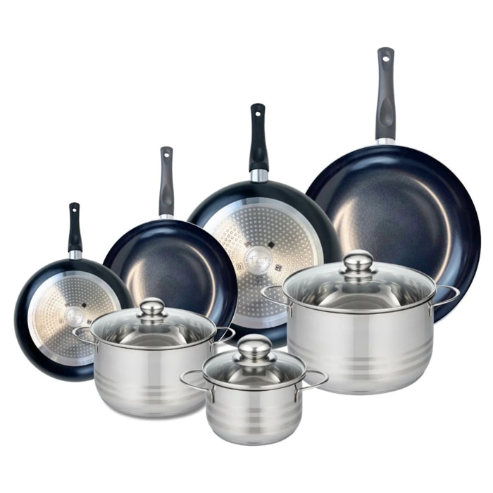 Ensemble de 4 Poêles de cuisson 20, 24, 28 et 32 cm et 3 faitouts 16, 20 et 24 cm Elo Prima Brillant