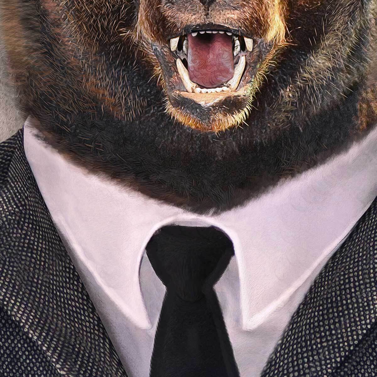 Affiche encadrée ours élégant en costume Affiche + cadre en métal - Noir