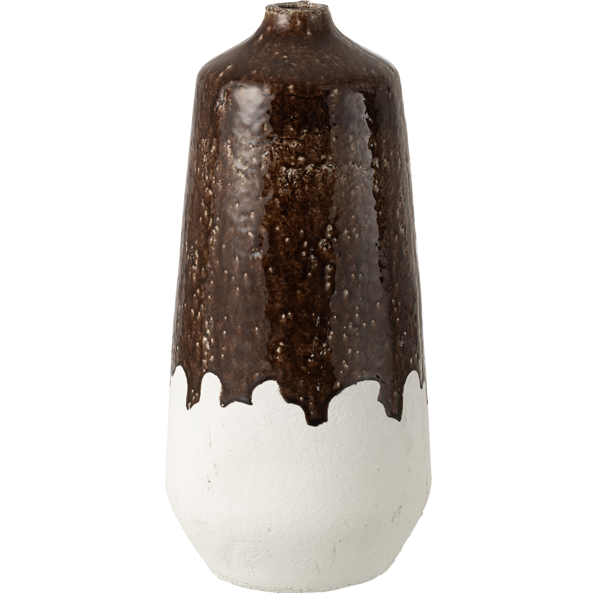 J-Line Vase 2 Parties - céramique - blanc/marron foncé - large