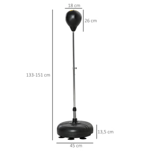 Punching ball sur pied hauteur réglable H.133 -151cm - ressort central, socle ventouses - accessoires - jaune noir