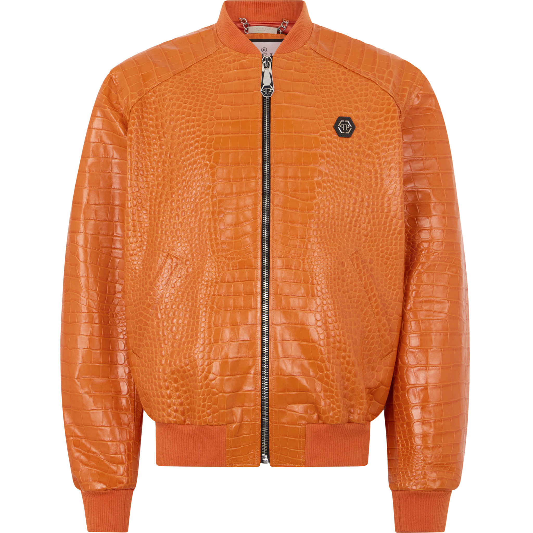 PHILIPP PLEIN Leather Bomber Jacket Cocco