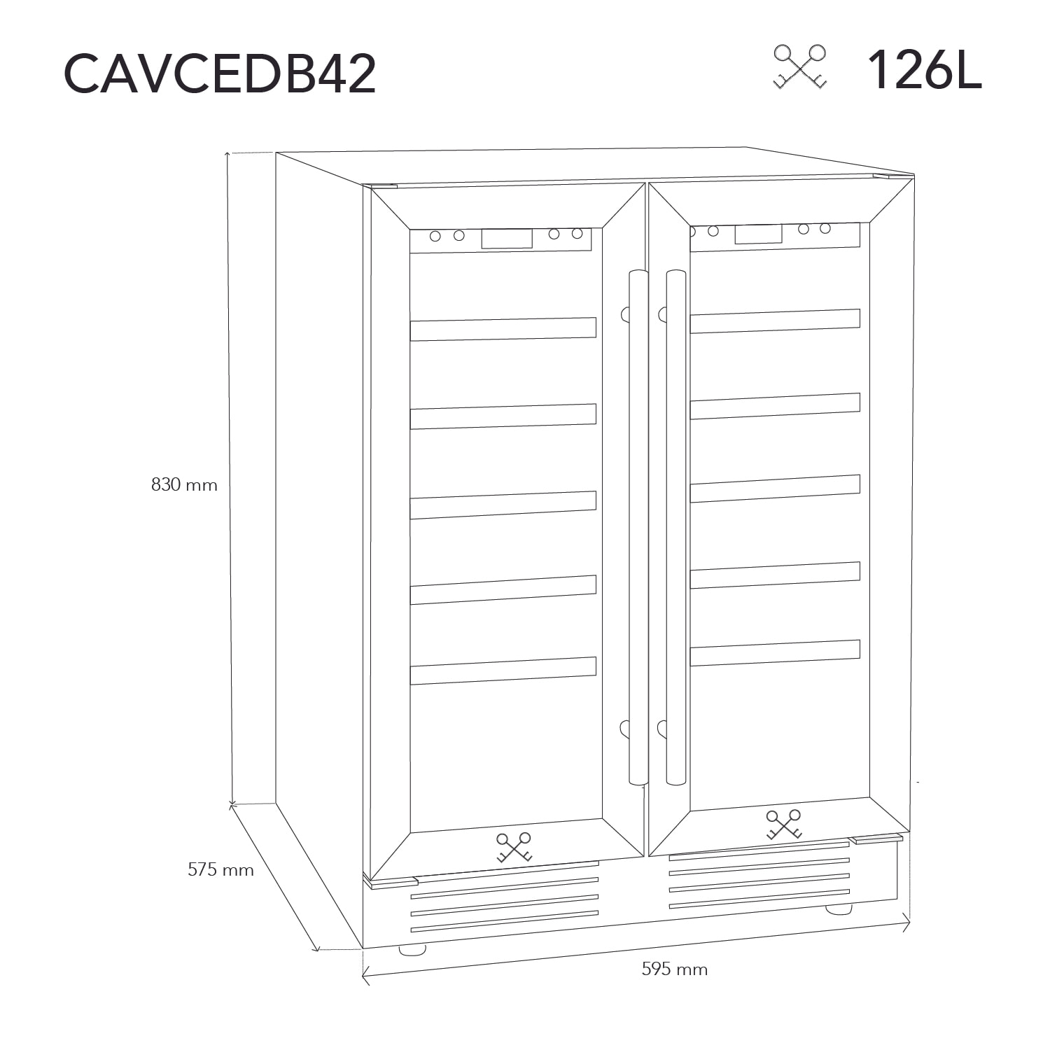 LES PETITS CHAMPS Vinoteca empotrada de 42 botellas CAVCEDB42 de doble zona (5-20°C, 10 estantes de madera)