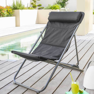 Chilienne de jardin pliante "Jubba" anthracite & graphite en zinc et polyester