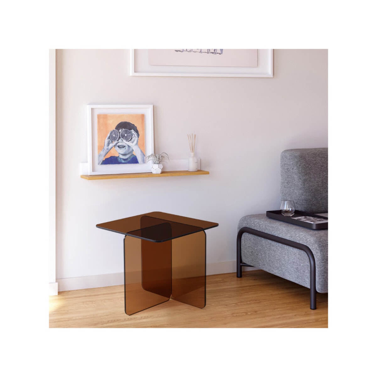Table basse carrée en verre trempé fumé orangé - BENT