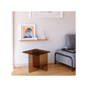 Table basse carrée en verre trempé fumé orangé - BENT