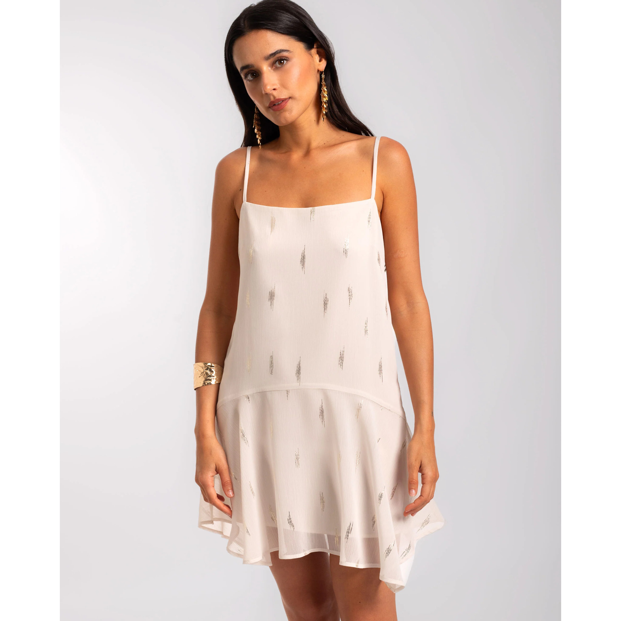 Vestido mini de gasa con escote halter y corte imperio