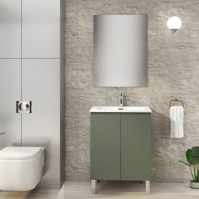 Ensemble de Salle de Bain Lust | 60 cm Vert | Deux Portes | Lavabo Encastré | N'inclut pas le Miroir | Meuble Assemblé | Alday