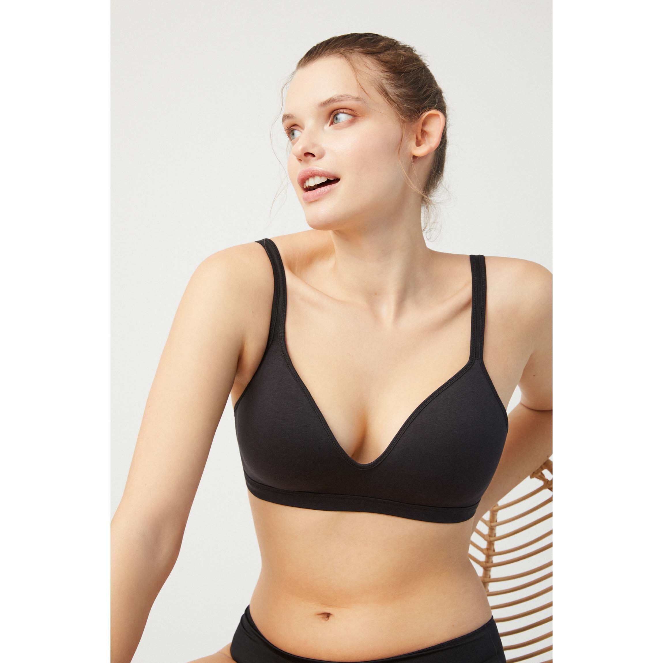 Reggiseno imbottito senza ferretto in cotone e modal nero