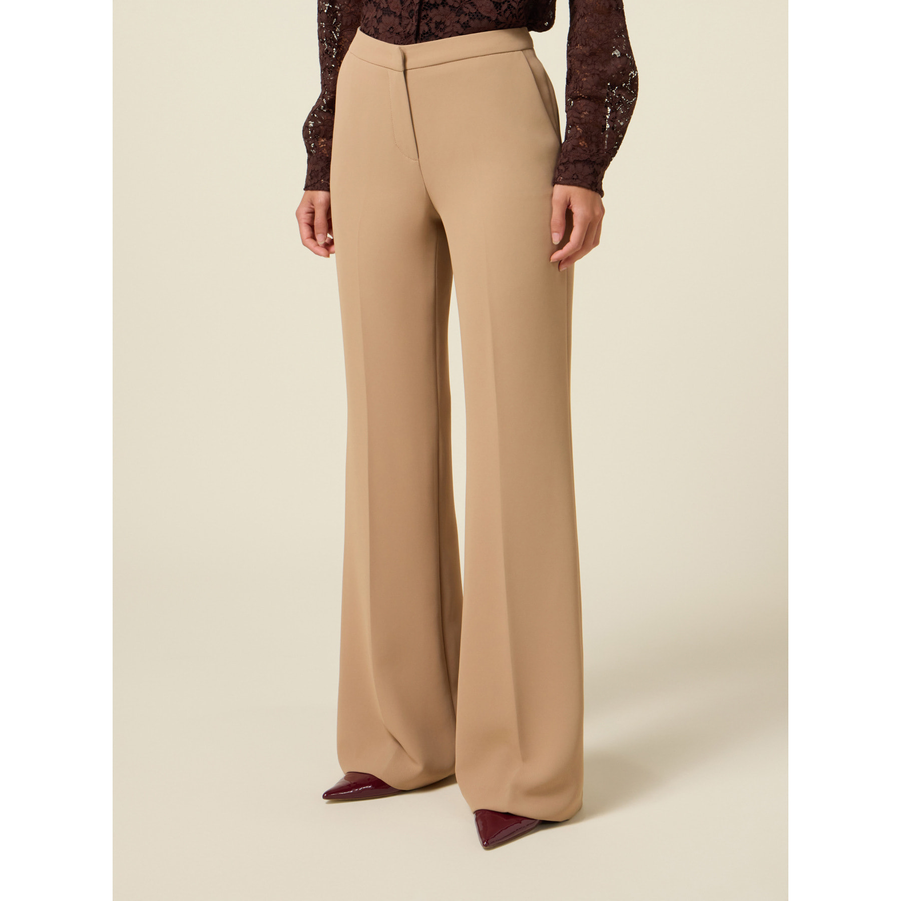 Oltre - Pantaloni palazzo in tessuto crêpe - Beige