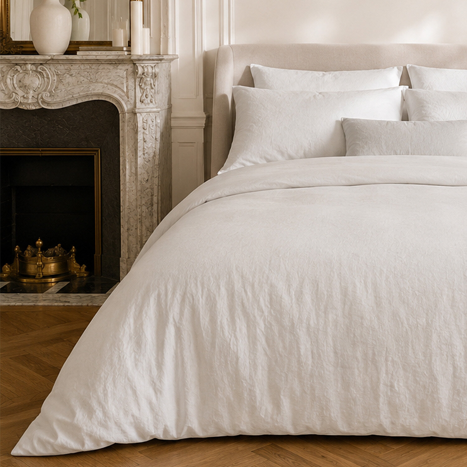 Parure housse de couette 100% coton lavé blanc - Drift