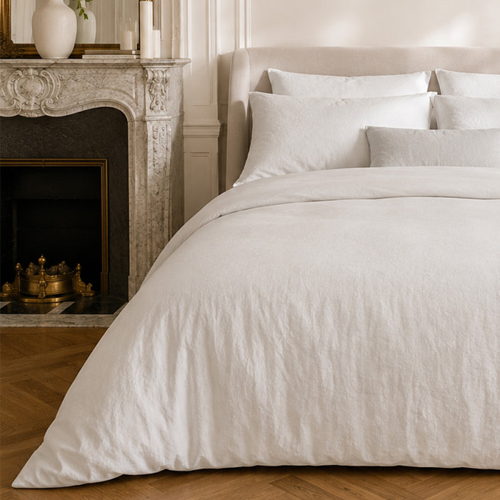 Parure housse de couette 100% coton lavé blanc - Drift