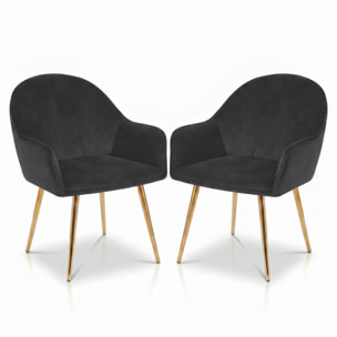 Set 2 poltrone in velluto con gambe oro, sedie imbottite design elegante e moderno, struttura in legno con schienale e seduta confortevoli, rivestimento effetto velluto morbido, ideali per soggiorno camera e ufficio, stile raffinato