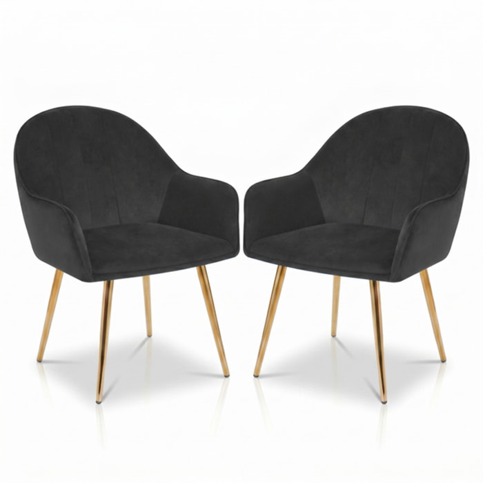 Set 2 poltrone in velluto con gambe oro, sedie imbottite design elegante e moderno, struttura in legno con schienale e seduta confortevoli, rivestimento effetto velluto morbido, ideali per soggiorno camera e ufficio, stile raffinato