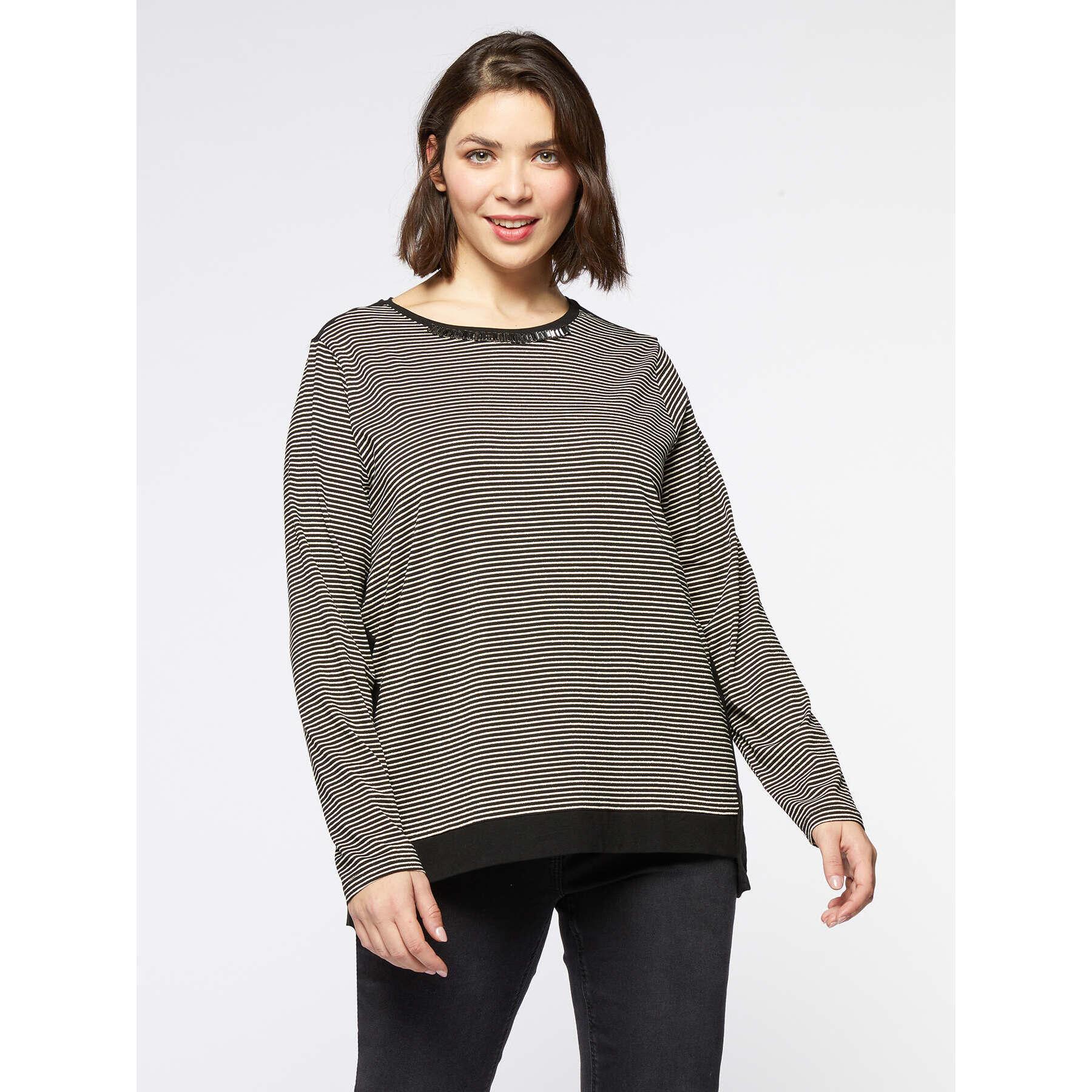 Fiorella Rubino - T-shirt a righe lurex con ricamo - Nero