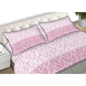 Completo Lenzuola In Calda Flanella Made in Italy Foglie Rosa