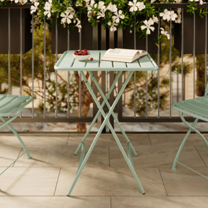 Table de jardin pliante en métal vert clair 2 personnes - Yumi