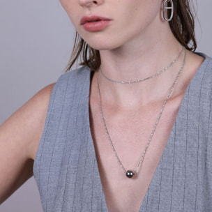 Collana Lunga Catena Margherita con Pendente a Sfera in Argento 925 placcato Platino