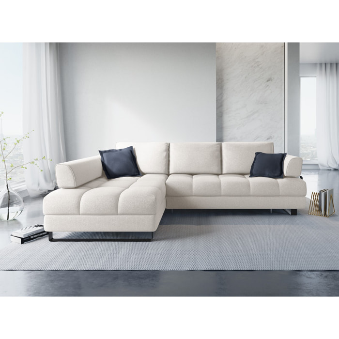 Canapé d'angle gauche convertible avec coffre de rangement "Clinton" 5 places en tissu structurel gris clair