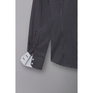 Camicia Uomo 2 Bottoni Button Down Slim Popeline Stampato Nero/Bianco