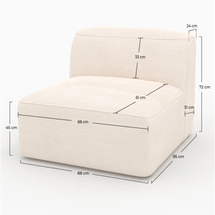 Chauffeuse pour canapé modulable en velours blanc cassé - Mina