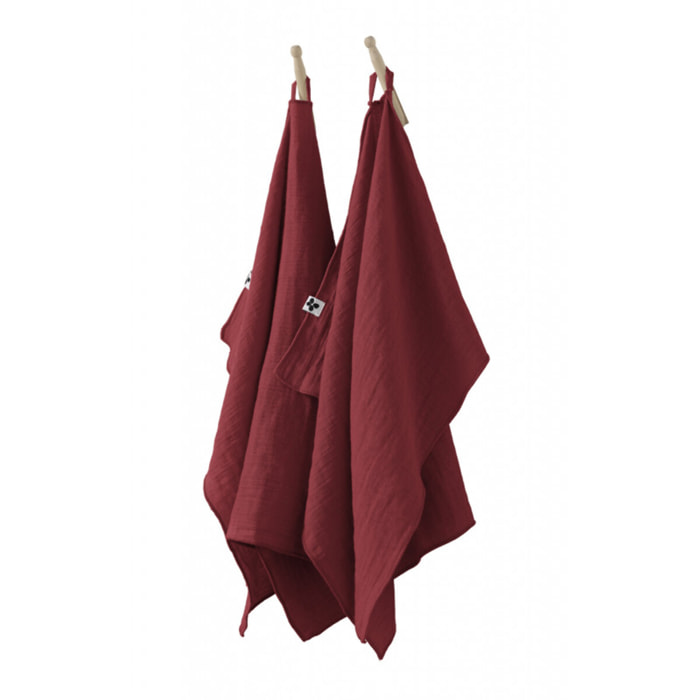 Lot de 2 essuie-mains "Gaïa" 50 x 70 cm "Gaze de Coton" - Gaïa Lie de Vin