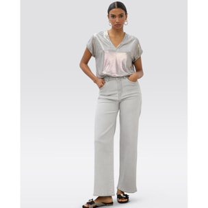 Jeans lungo dritto con effetto lavato e strass