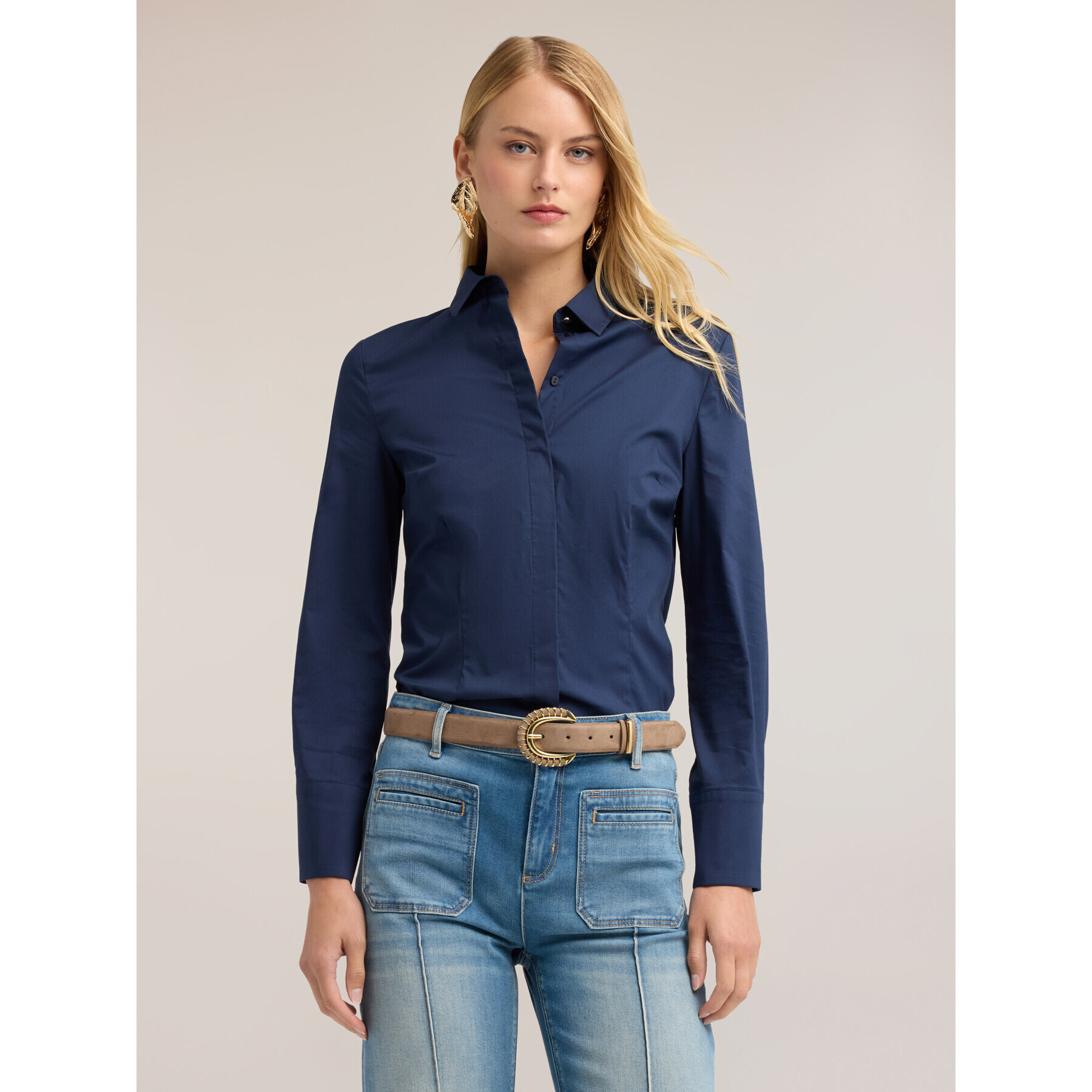 Motivi - Camicia in popeline con bottoni nascosti - Blu
