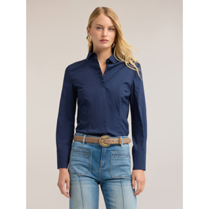 Motivi - Camicia in popeline con bottoni nascosti - Blu