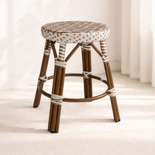 Tabouret bas d'extérieur en textilène avec effet rotin beige SCALA