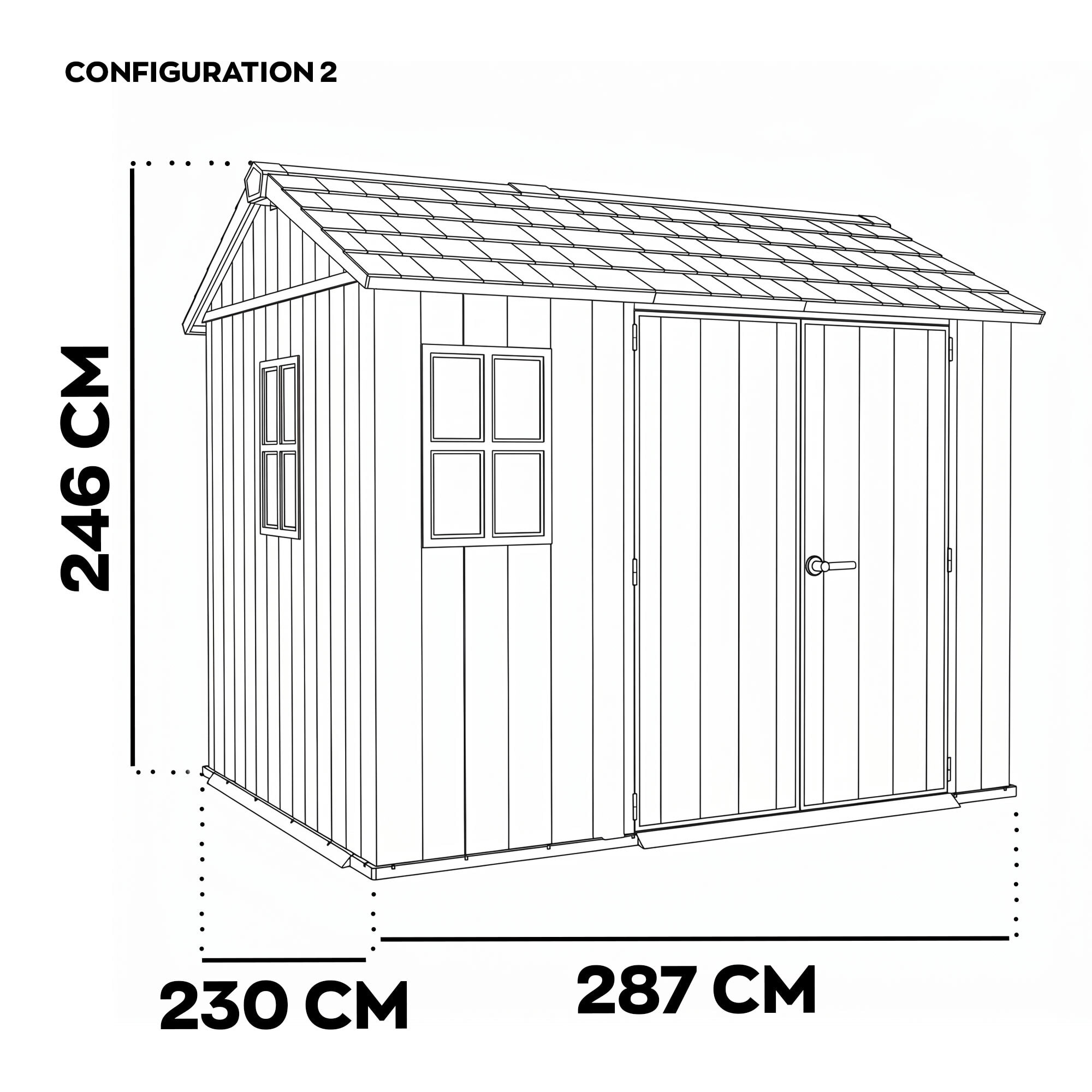 Apex 759/975- Casetta da Giardino 287x246x230 cm 2 Ante per deposito attrezzi finitura effetto legno Evotech+ in Resina Marrone e Nero