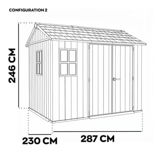 Apex 759/975- Casetta da Giardino 287x246x230 cm 2 Ante per deposito attrezzi finitura effetto legno Evotech+ in Resina Marrone e Nero