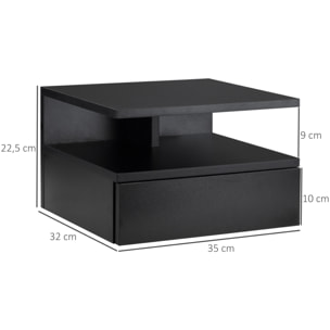 Lot de 2 tables de chevet murales - lot de 2 tables de nuit - tiroir coulissant, niche et plateau - panneau particules noir