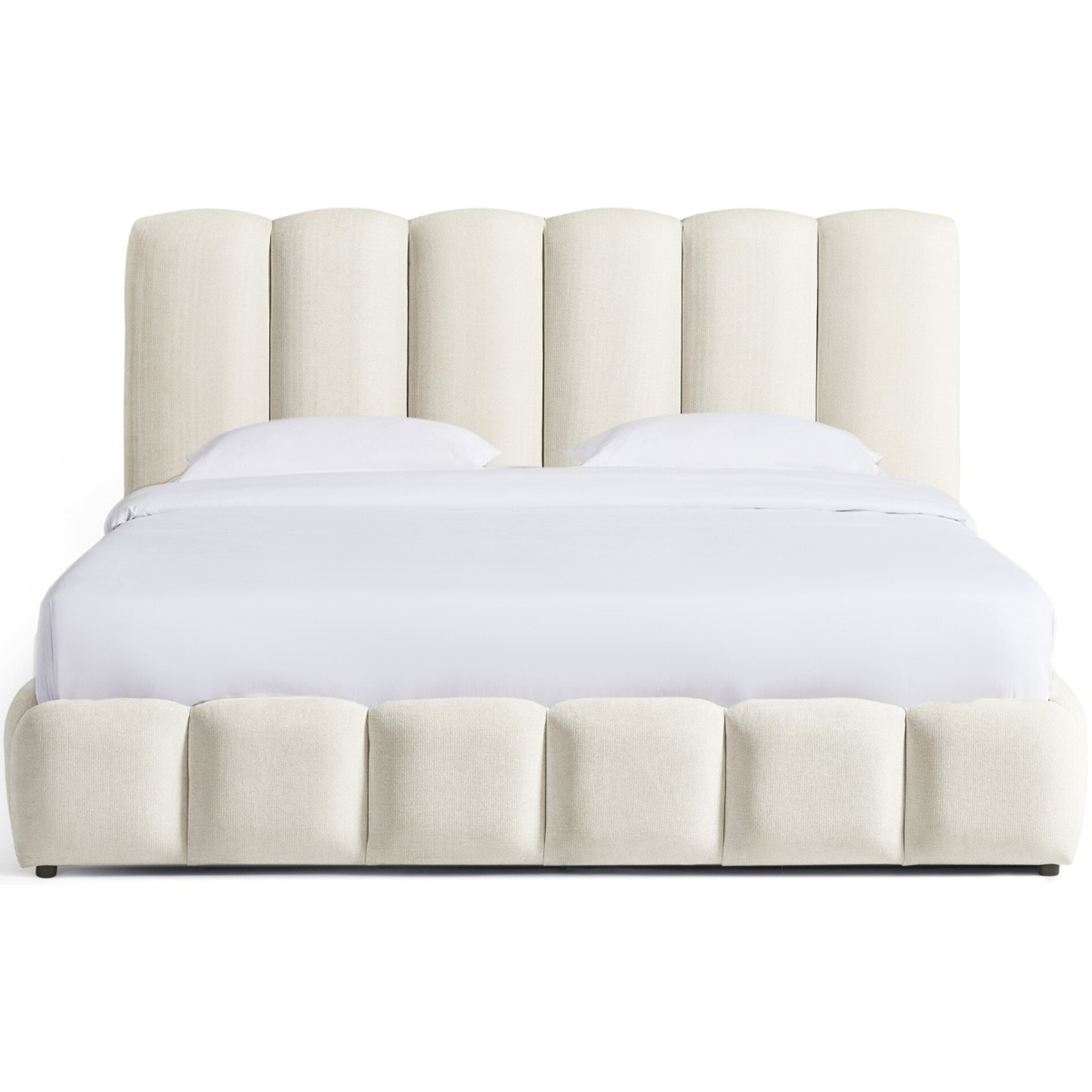 Lit coffre adulte avec tête de lit capitonnée en tissu chenille - NILS