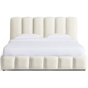 Lit coffre adulte avec tête de lit capitonnée en tissu chenille - NILS