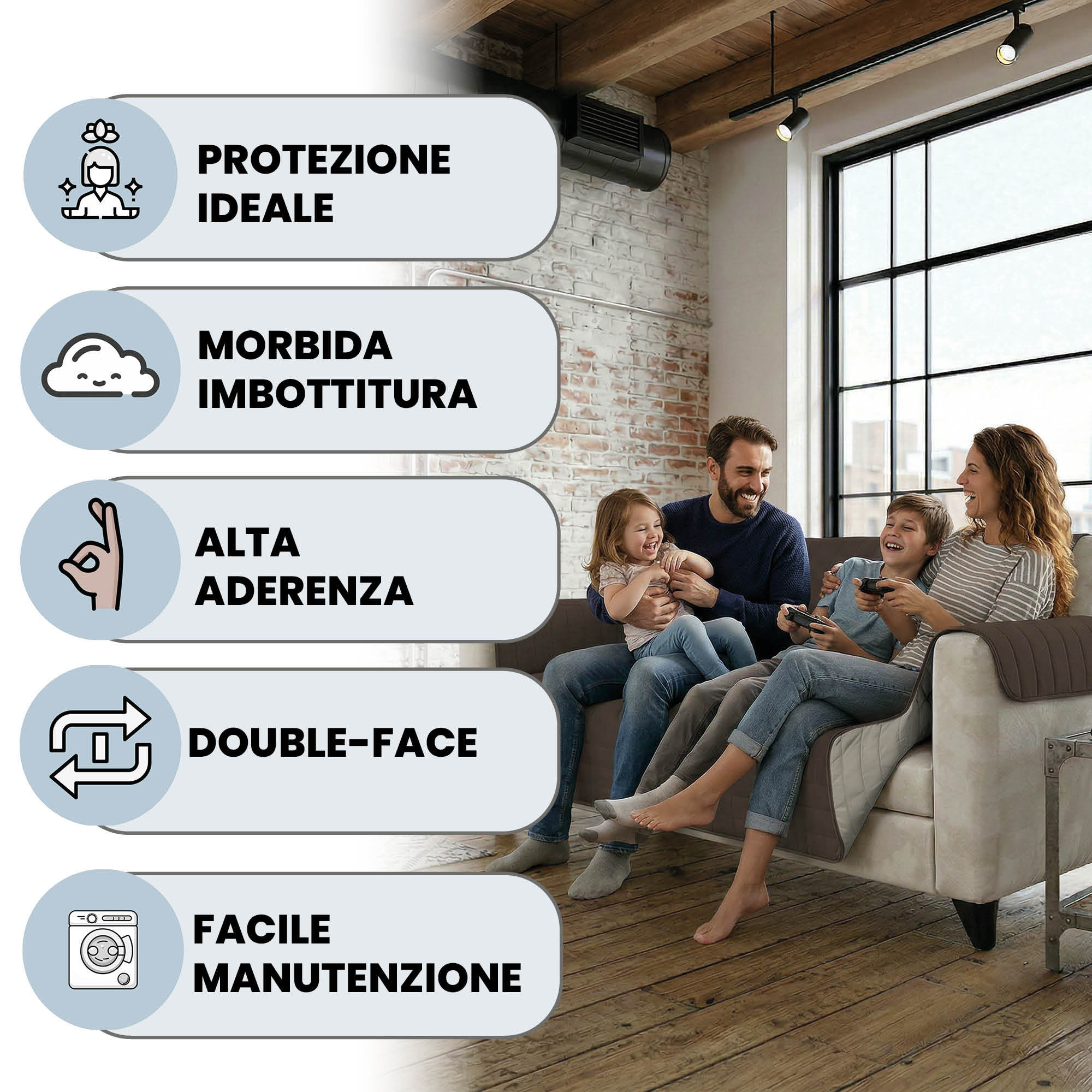 COPRIDIVANO TRENDY, Waterproof, Microfibra, No Stiro, Doubleface - MARRONE/PANNA