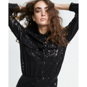 Abito drappeggiato in maglia con paillettes finte