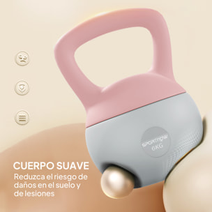 Pesa Rusa 6 kg, Soft Kettlebell Relleno de Arena Metálica y Mango Antideslizante, para Entrenamiento Culturismo en Casa, Gimnasio, Rosa Palo y Gris